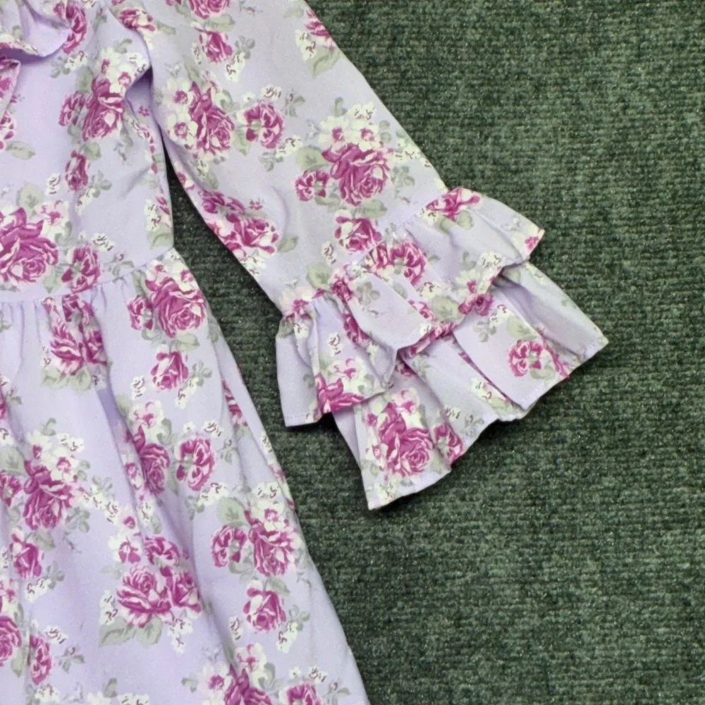 Janie and Jack Girls Purple Chiffon Floral Rose Ruffle Tiered Dress 8 Cottage